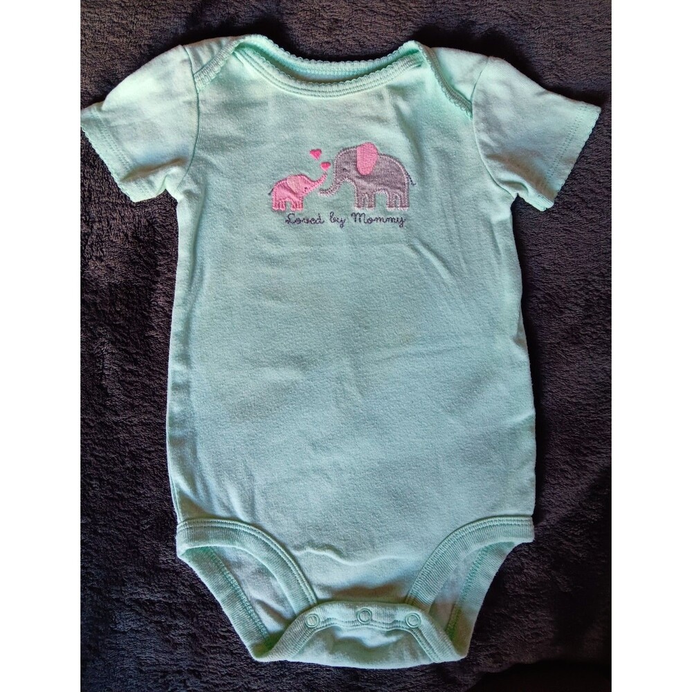 shirt 12 Months Simple Joys short sleeve Green Elephants Loved By Mommy baby